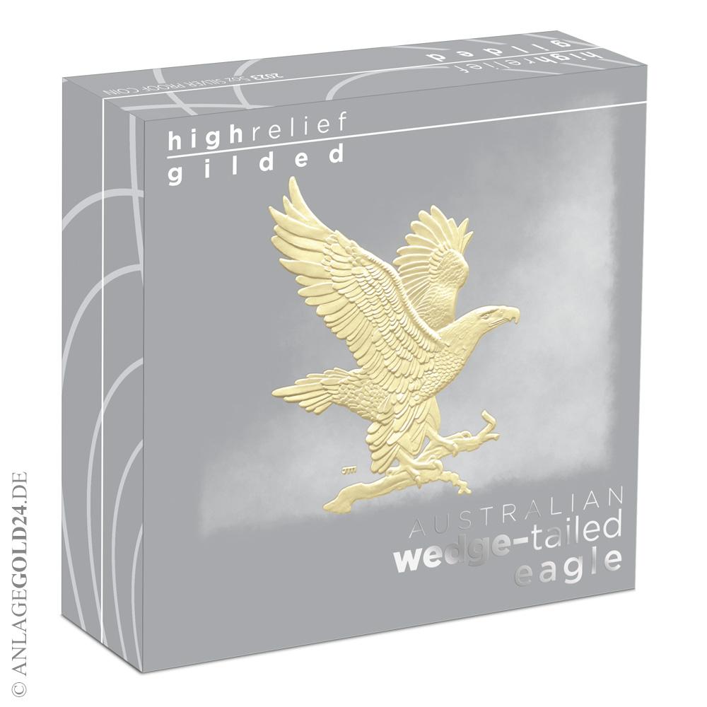 5 Oz Silber Wedge Tailed Eagle 2023 High Relief Gilded