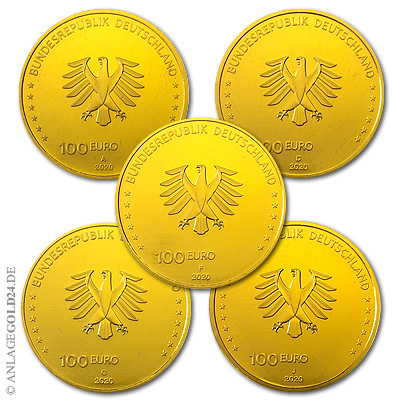 100 Euro Gold Saulen Der Demokratie Einigkeit Komplettsatz A D F G J
